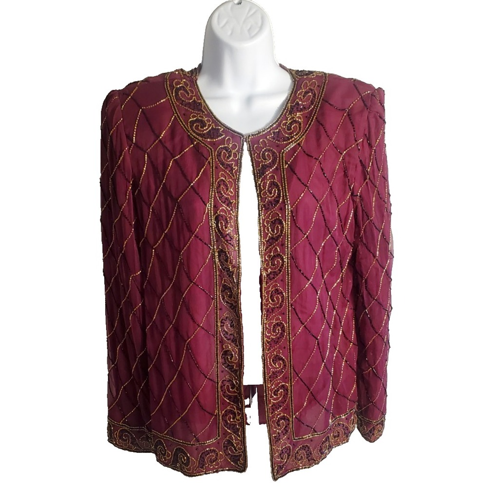 Vintage JMD‎ New York Beaded Cardigan Purple Gold Black  Top Size Medium